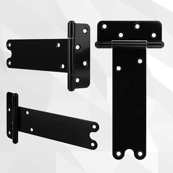8 in T-Strap Shed Door Hinges 180 Lbs Capacity, 4 Pack Heavy Duty Gate Hinge, Tee-Gate Hinges, Gate Strap Hinges, Black Wrought Hardware for Wooden Fences, Barn Door (Black, 8 in -4 pcs)