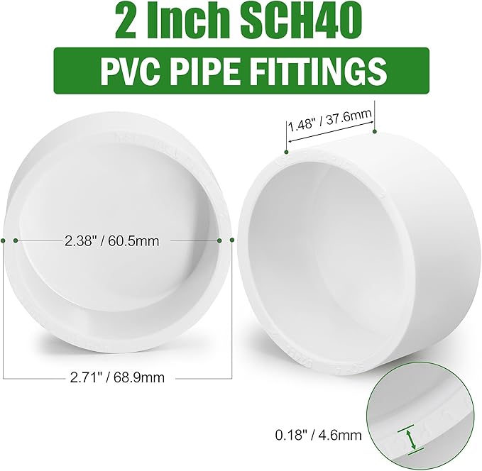 SCH40 PVC Cap 2 Inch - Fit Standard 2" SCH40 PVC Pipes (OD Approx. 2.375"), Zernmiarder Furniture Grade Pipe Caps, White Pipe Cover Fittings for Plumbing, DIY, Garden & Furniture - 4 Pcs