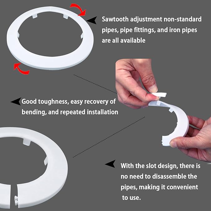 142mm Pipe Cover Decoration; Fit 5.59" Outer Diameter Pipe/Hole; White PP Plastic Escutcheon Collar; Snap-on Water Escutcheon Plate for Bathroom Kitchen Wall Tube Decor 2 Pcs