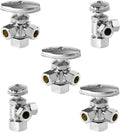 HeSun 5-PCs Pex Angle Stop Valve, 1/2" Nominal (5/8"OD) x 3/8" OD Comp, 3-Way Multi Turn Compression Angle Stop, PEX Chrome Plated Brass