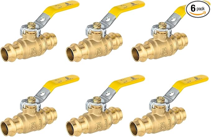 1/2" Press Ball Valve, 6 Pack Shut Off Valves with EPDM O-ring, Quarter Turn Brass Full Port Shut Off Ball Valve for Hot and Cold Water, NSF/ANSI 61 Certified