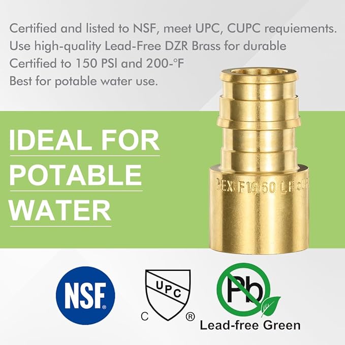 10 Pack Brass Expansion Female Sweat Adapter, 1/2" Pex A Expansion x 1/2" Sweat Brass Expansion Fitting ONLY Full Flow For Pex-A Tubing Connection, NSF/ANSI 61 NSF 372 Certificate