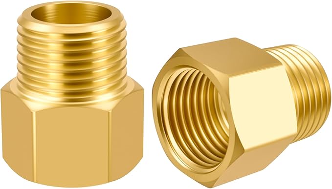 SDTC Tech 2-Pack Brass Pipe Fitting 1/2 NPT Thread Male to 1/2 NPT Thread Female Reducer Adapter, Brass Pipe Extension Connectors