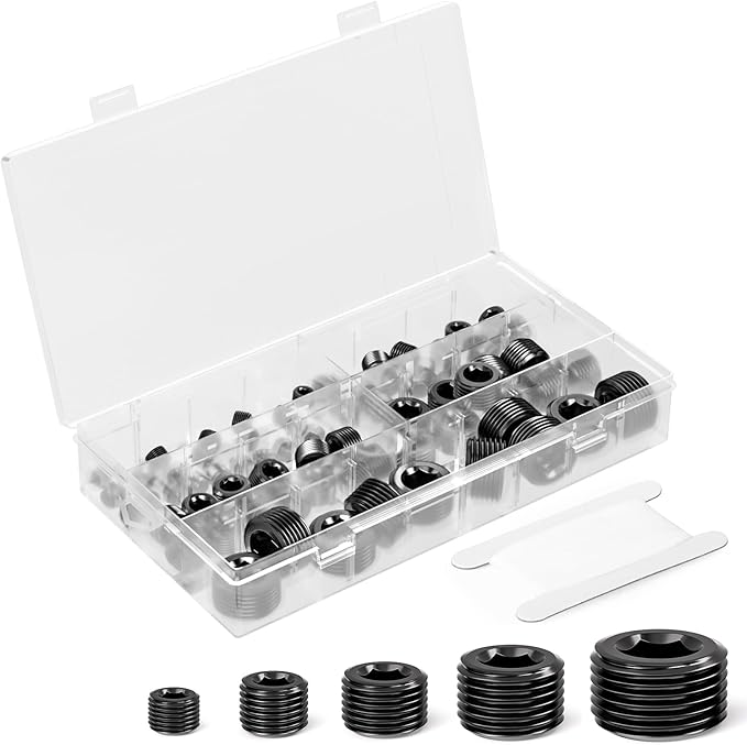 GASHER 70Pcs Carbon Steel Pipe Plug Fitting Internal Hex Thread Socket Pipe Plug Set, 1/8" 1/4" 3/8" 1/2" 3/4" NPT