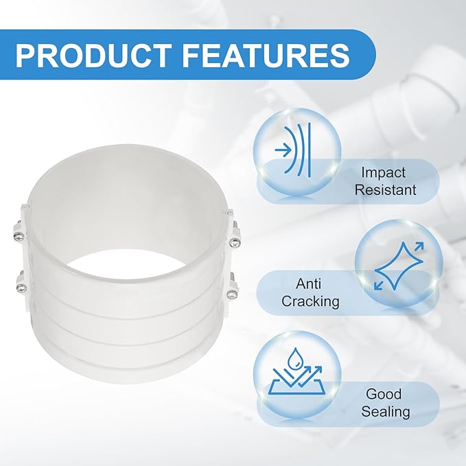 PATIKIL 6-5/16" Water Pipe Repair Clamp PVC Leak Sealer for OD 160mm PE/PPR/Pipes and Plumbing (Length 4.7 Inch), White