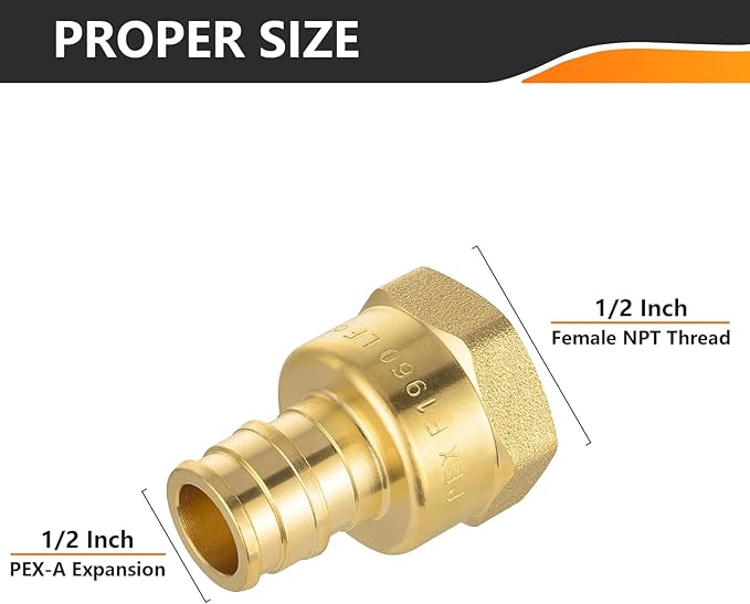 HeSun 10-Pack PEX-A FNPT Adapter Fitting, 1/2" NPT Female x 1/2" PEX-A Expansion Adapter, ASTM F1960