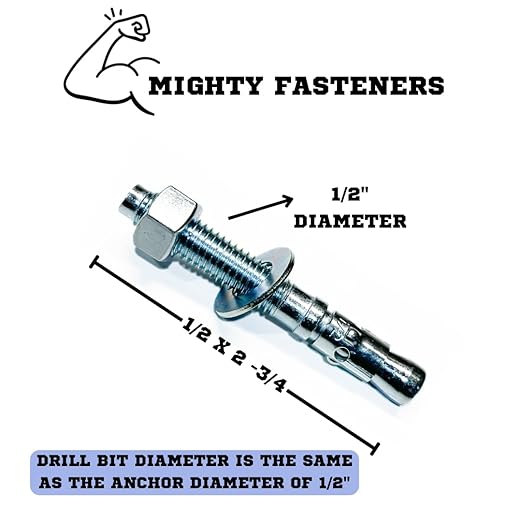 Zinc-Plated Steel Wedge Anchors, 1/2" X 2-3/4" - Heavy-Duty Mounting Bolts for Concrete - 50 Pack