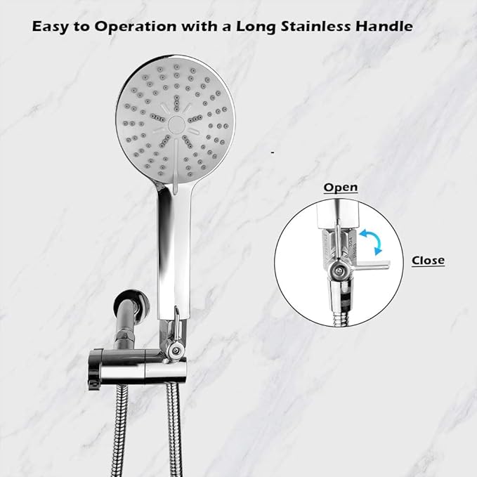 Showerhead Shut Off Valve with Stainless Handle, 304 Stainless Steel Mini Ball Valve(1/2" Female X Male) NPT Thread, Water Flow Control Valve Regulator Chrome, Shower Head Flow Control Valve