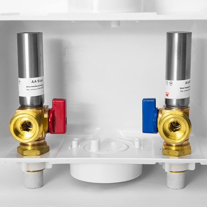 EFIELD Premium Washing Machine (Laundry) Outlet Box with Center Drain, 1/2 inch Inlet CPVC x 3/4 inch MHT with Stainless Steel Water Hammer Arrestor,(WM022)