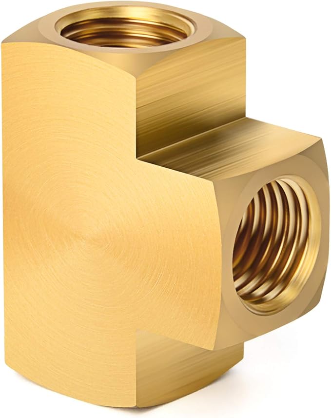 GASHER 5 Pcs Brass Barstock Tee, 1/4" x 1/4" x 1/4" NPT Female Pipe Fittings