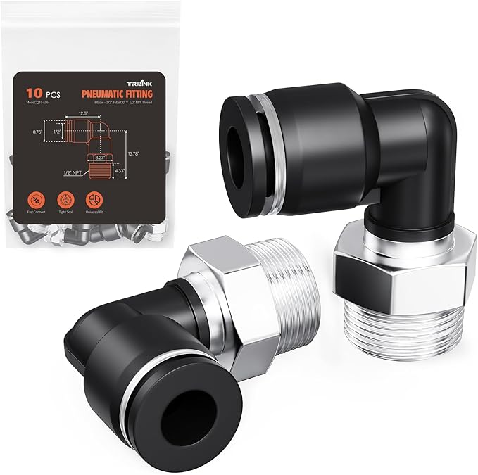 1/2"OD x 1/2"NPT Thread Push to Connect Fittings – Air Line Elbow Connectors, Quick Connect Pneumatic Fittings, Push Lock Air Hose Fittings for Compressor, Air Tools & Tubing (10 PCS)
