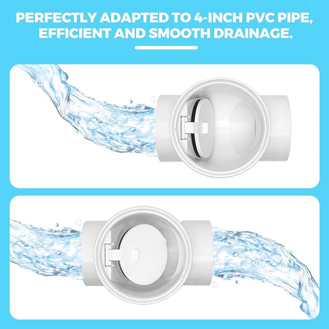 4" PVC Backwater Valve, 4 Inch Back Flow Preventer Valve, Backflow Water Valve Prevents Sewage Backflow