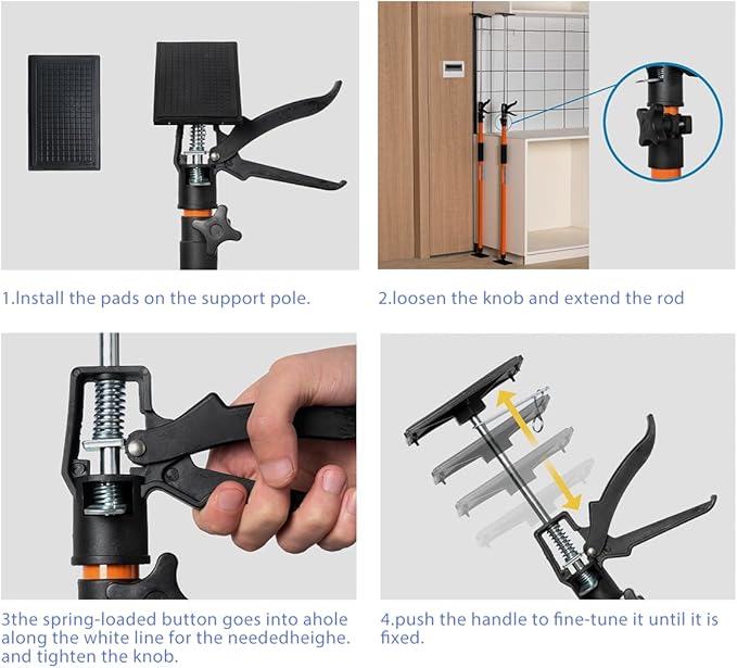 2PK Steel Telescopic Adjustable 3rd Hand Support System, Supports up to 154 lbs, Extends from 49 Inch to 114 Inch for Construction Rods, Cabinet Jacks, Cargo Bars, Drywalls