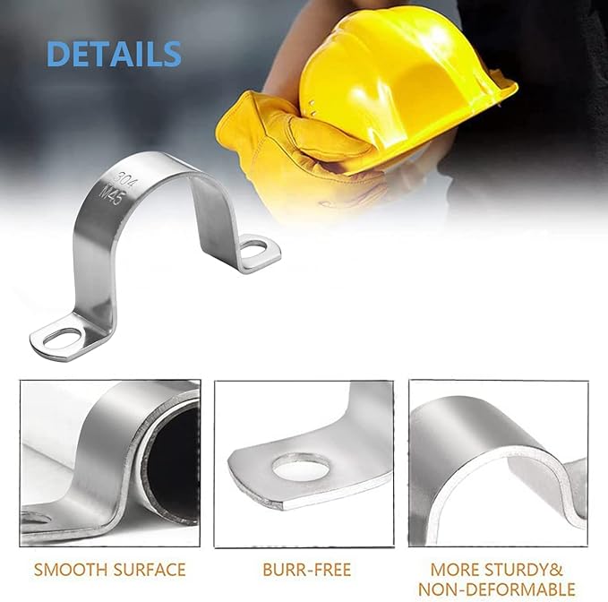 10Pcs 3/4 Inch 2 Hole Heavy Duty U-Tube Strap Clamp,Stainless Steel-304 Rigid U-Bracket Pipe Clamp Hanger Tube Tension Clips ID 20mm