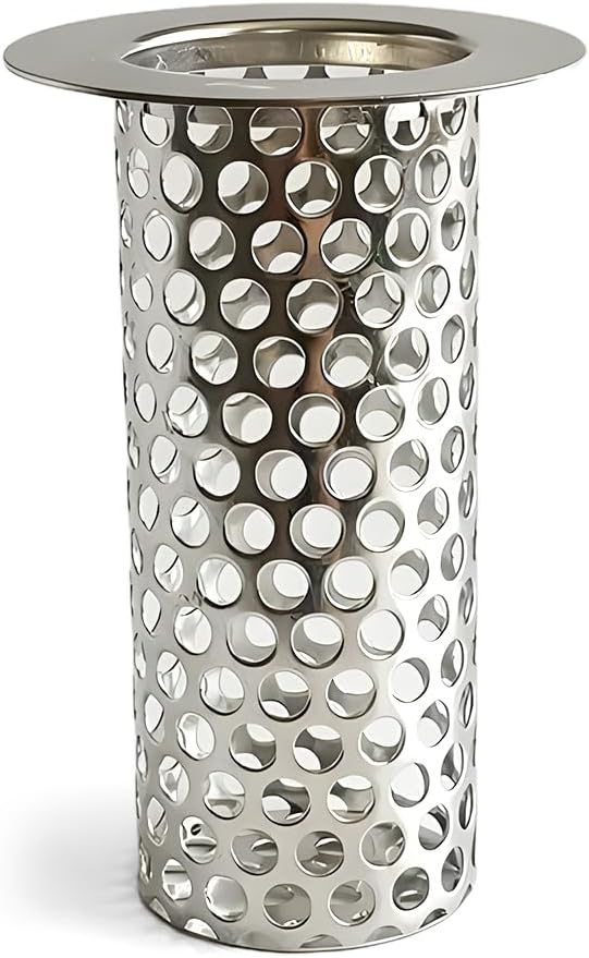 2'' Commercial Floor Drain Strainer, 4" Tall 304 Perforated Cylindrical Mesh Stainless Steel Drain Strainer for Factory/Kitchen/Hospital/Restaurant (Silver, 4" Tall x 2" Diameter)