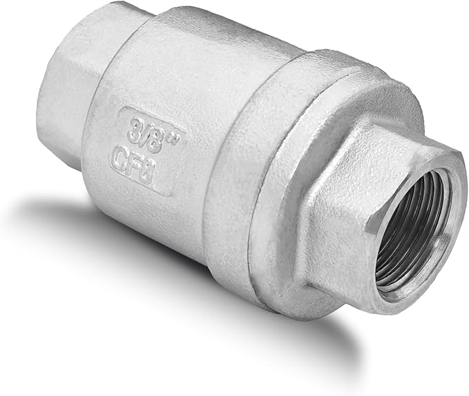 3/8" NPT Stainless Steel Spring Check Valve, WOG1000 NPT Thread unleaded In-Line Vertical Check Valve Non Return One Way Counterflow to Prevent the Medium Backflow for Oil Water Gas Air DN10