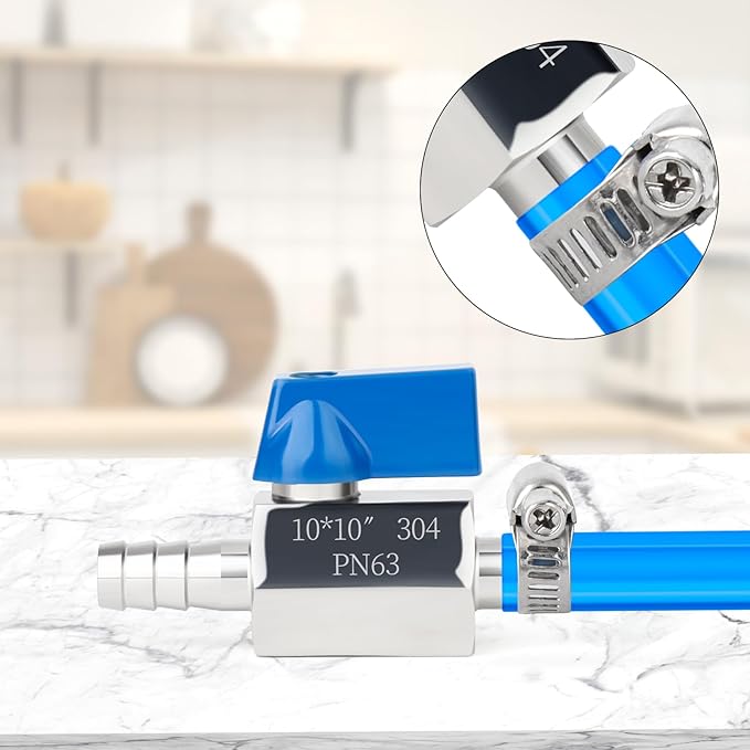 TAISHER 1PCS 304 Stainless Steel 3/8" Mini Ball Valve Shut Off Switch, 3/8” Hose Barb with 2PCS Hose Clamps