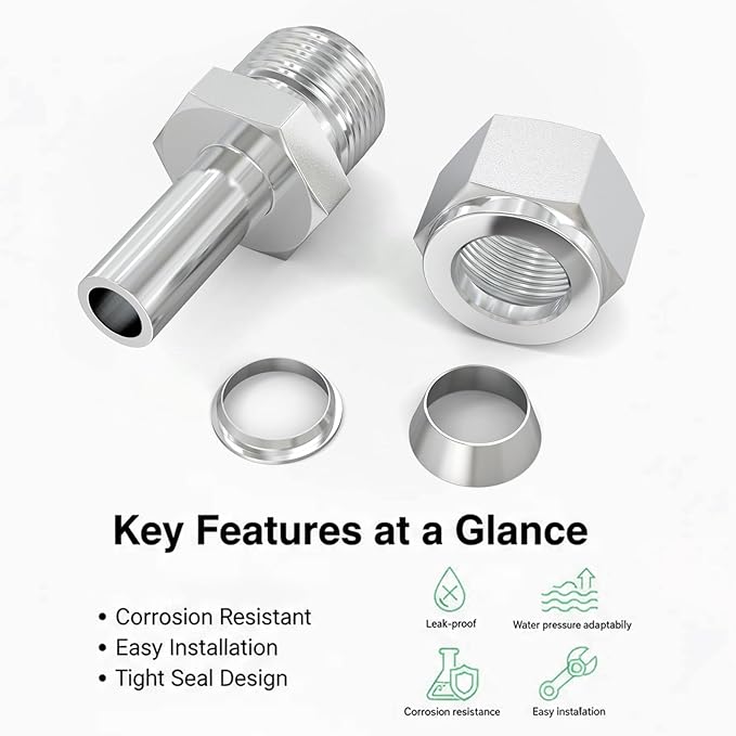 TAISHER 1PCS 316 Stainless Steel Weld Compression Tube Pipe Fitting Connector, 1/2" Tube OD Straight Adapter