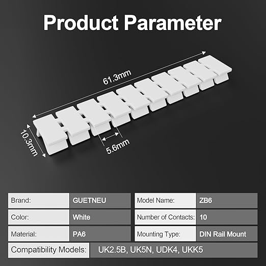 20Pcs ZB6 Blank Terminal Marker Strip, DIN Rail Terminal Block Marking Labels, Nylon PA6 Terminal Block Labels Mark Bar for UK2.5B, UK5N, UDK4, UKK5