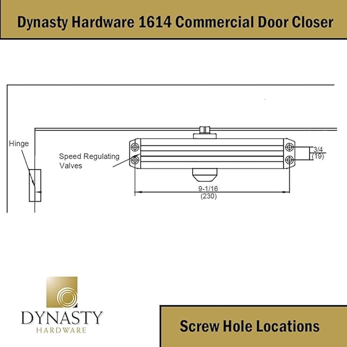 Dynasty Hardware Door Closer, Grade 1 Heavy Duty Commercial Hydraulic Closer, Self-Closing, Adjustable Spring Size 1-4, ADA Compliant, Surface Mount, Black, Series 1614