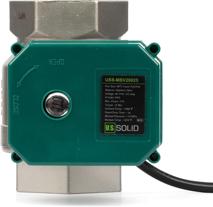 U.S. Solid 2" Motorized Ball Valve with US Plug 110VAC Stainless Steel Electrical Ball Valve,Auto Return, Normally Open