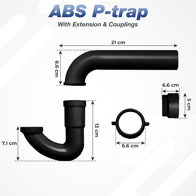 1-1/2 Inch P-Trap Kit, Polypropylene Tubular with ABS Marvel Adapter, Ribbed Threaded Nuts for Strong Leak-Free Connection, Includes J-Bend, Wall Arm & Washers, Made in USA
