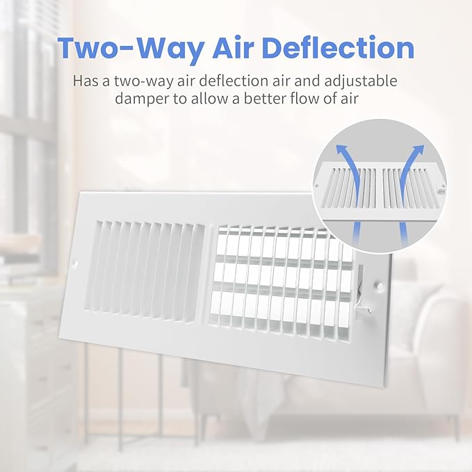 12 x 4 Inch [Duct Opening] Air Vent Covers for Wall or Ceiling - High Airflow 2 Way Steel Ventilation - Adjustable Wall/Ceiling Register, 13-3/4 Inch x 5-3/4 Inch [Overall Dimensions]