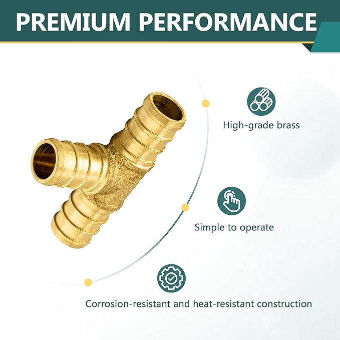100-Pack PEX Fittings Niikappu 3/4"x3/4"x3/4" Pex Tee, Brass Crimp Pipe Fittings for PEX Pipes, ASTM F1807