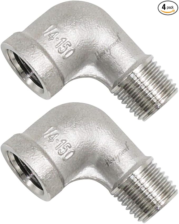 stainless steel NPT 1/4 elbow fitting 90 degree with male to female thread connecting water pipe air hose pvc tube cast coupling (4 pcs)