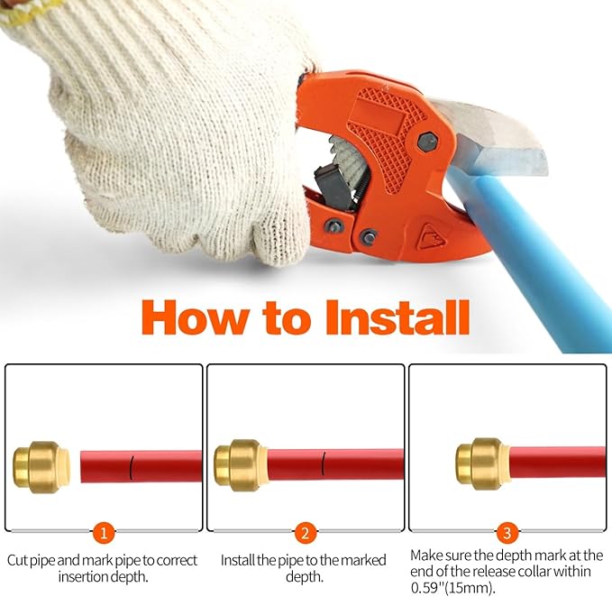 12 Pack Push-to-Connect Plumbing Fittings, 1/2" Pushfit End Cap Fittings with Disconnect Clip for Copper, PEX, CPVC Pipe