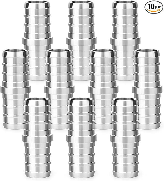TAISHER 10PCS 304 Stainless Steel Pex Fittings, 1/2" Pex Coupling With 20PCS Hose Clamp For Pex Tubing Pipe