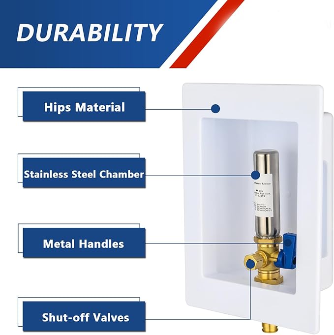Ice Maker Outlet Box with Stainless Steel Water Hammer Arrestor,1/2 Inch PEX-A Expansion Inlet and 1/4 Inch OD Compression Outlet Connection, Icemaker Box with Installed 1/4-Turn Ball Valve