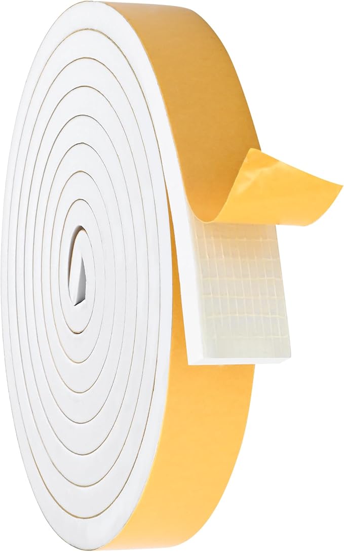 ToLanbbt White Door Window Weather Stripping Self Adhesive Foam Tape High Density Foam Sealing Strip Window Insulation Weatherproof Gasket Tape for Doors and Windows (1/2" W X 1/4" T X 33')