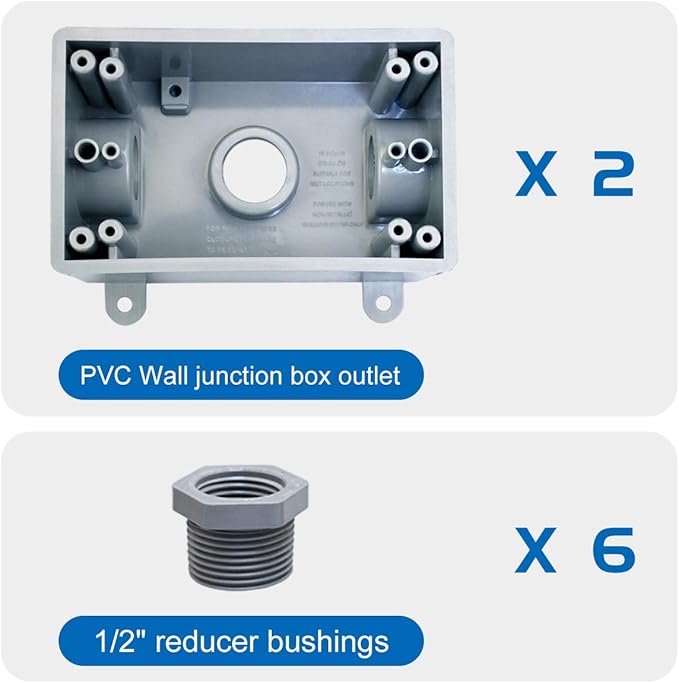 Single-Gang Electrical Box, Suitable 1/2-Inch or 3/4-Inch Electrical Conduit Weatherproof Outdoor Switch/Outlet Box, UL Listed，Plastic Junction Box Outlet（2PCS）