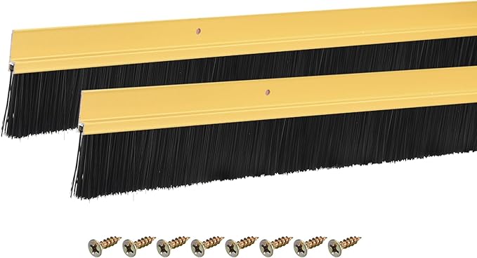 uxcell 2Pcs Door Brush Bottom Sweep H-Shape Aluminum Alloy Base with 1.6-inch PP Brush for Home, Industrial (47-inch L, Golden)