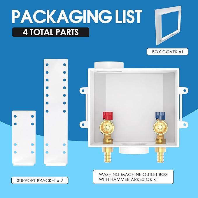 Universal Washing Machine Outlet Box, 1/2-Inch Pex Crimp x 3/4-Inch MHT Connection with Center Drain, Laundry Washer Valve Outlet Box