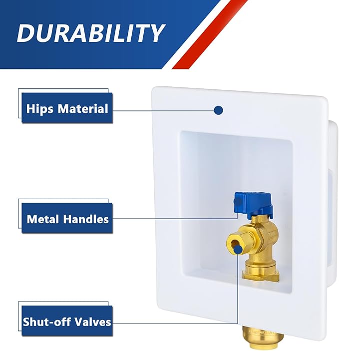 Ice Maker Outlet Box,1/2 Inch Push-fit Inlet and 1/4 Inch OD Compression Outlet Connection, Icemaker Box with Installed 1/4-Turn Ball Valve