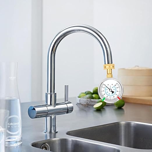 0-100PSI Stainless Steel Water Pressure Gauge Kit, 2.5" Dial Size, 3/4" Brass Female Lower Mount, with Sealing Ring, Plus 5 adapters, for Checking Gardens, Water Pipes, Multiple Systems