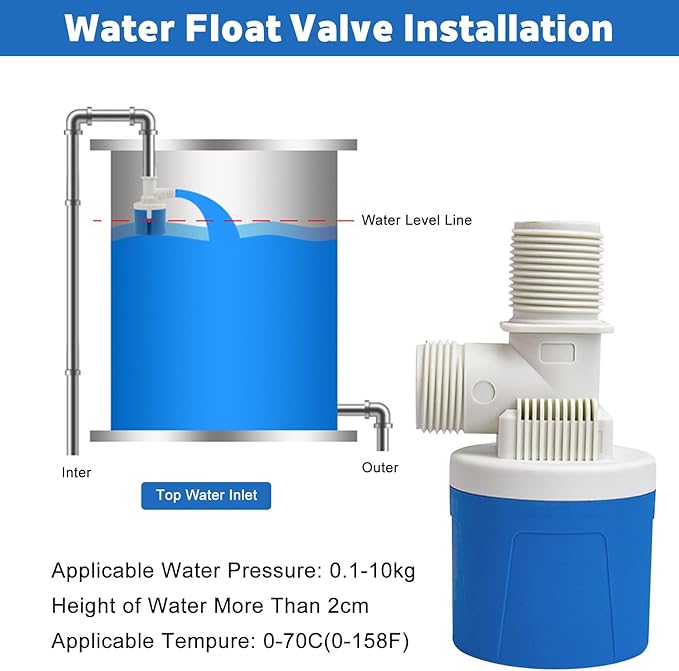 3/4" Water Float Valve Inside Type, 2 PCS 3/4 Inch Top Inlet Automatic Water Level Control Valve Uesd for Water Tank, Swimming Pools, Livestock Tanks, Aquaculture, Aquariums