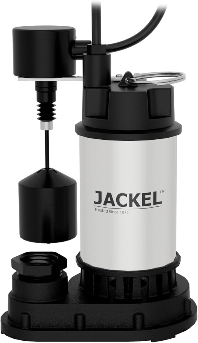 JACKEL Sump Pump System, 1/2 HP, 87 GPM, 1.5" Discharge, Vertical Float Switch, 15 Gallon Basin, Gas Tight Cover