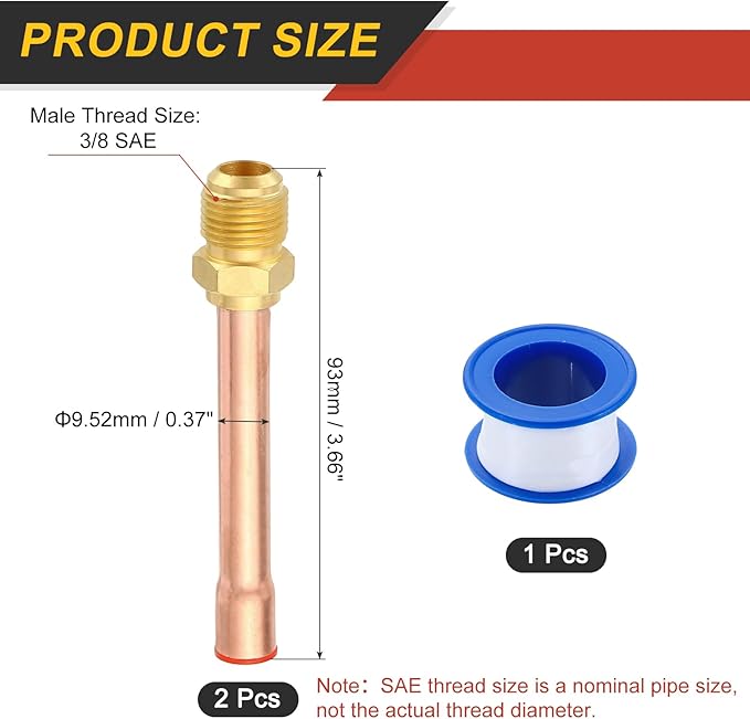 uxcell Brass Pipe Fitting, 3/8 SAE Male Thread x 3/8" OD Flare Connector with Copper Tube for HVAC System Air Conditioner Refrigeration
