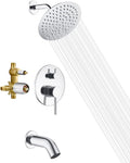 sumerain Tub and Shower Faucet with Valve, Shower Tub Kit with Pressure Balance Valve, 8 Inch Rain Shower Head and Waterfall Spout Chrome Finish