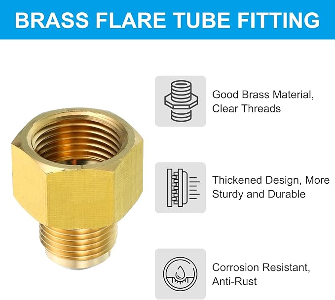PATIKIL 5/8 Inch Female Flare (7/8"-14UNF) x 1/2 Inch Male Flare (3/4"-16UNF) Connector, SAE 45 Degree Flare Brass Adapter Flare Pipe Fitting for Air Gas Line Refrigeration HVAC