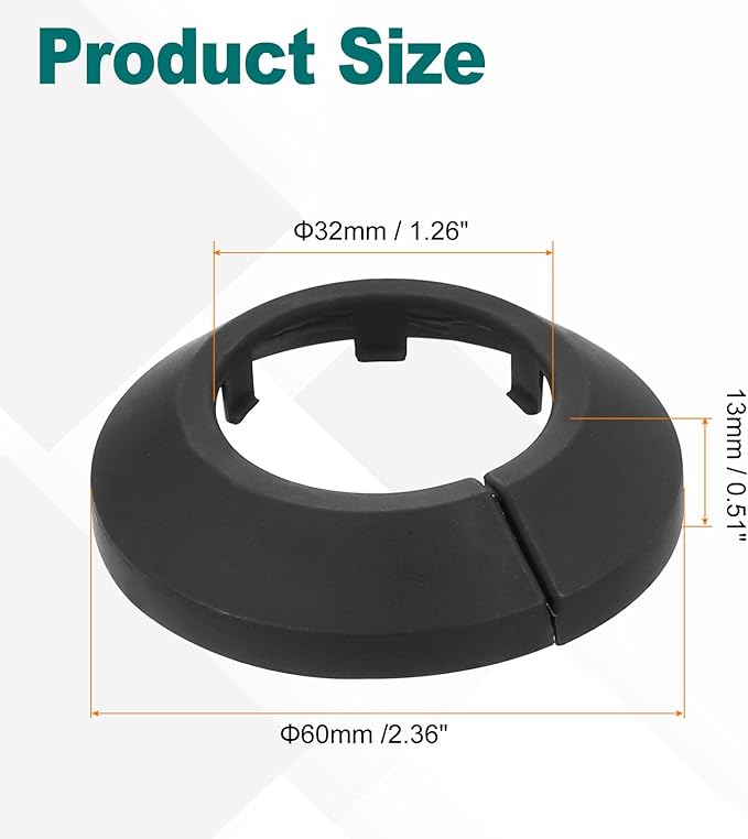 uxcell Escutcheon Plate, 1Pcs 32mm - Fit 1.26" Outer Diameter Split Pipe Flange Water Pipe Cover Collar Decoration, PP Plastic Plumbing Cover Plates (Black)