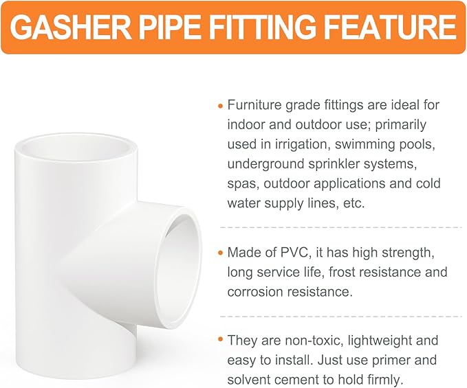 GASHER 25PCS PVC Pipe Fitting 1/2" PVC Tee Furniture Grade Pipe Socket Fittings, For Home or Industrial