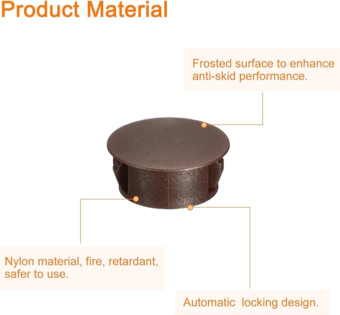 uxcell 19mm(3/4") Plastic Hole Plugs, 36Pcs Flush Type Panel Round Snap in Fastener Knockout Locking Plugs for Furniture Insert End Caps Panels, Brown