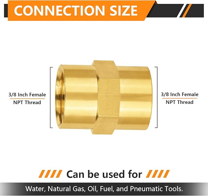 20-PCs HeSun Brass Pipe Fitting, 3/8" NPT Female x 3/8" NPT Female Hex Pipe Adapter