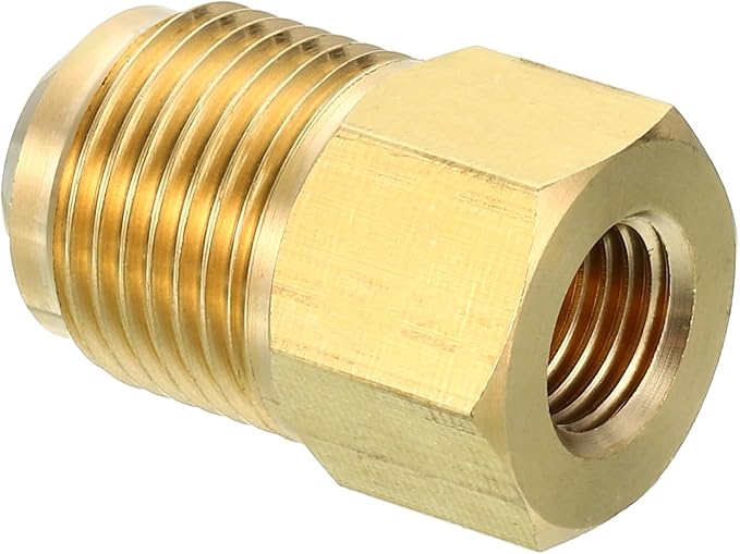 PATIKIL 1/4 Inch(7/16-20UNF) Female Flare x 1/2 Inch(3/4-16UNF) Male Flare Connector, SAE 45 Degree Brass Adapter Pipe Fitting for Air Gas Line Refrigeration HVAC
