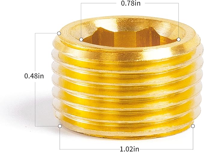 ChillWaves Brass Pipe Fitting, Internal Hex Head Socket Pipe Plug Fitting，3/4" NPT Male，Thread Adapter(6-PACK)