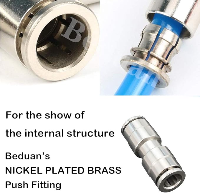 Beduan Push to Connect Fitting 5/32" OD Nickel-Plated Copper Pneumatic Air Fitting Straight Union Tube Connector (Pack of 12)